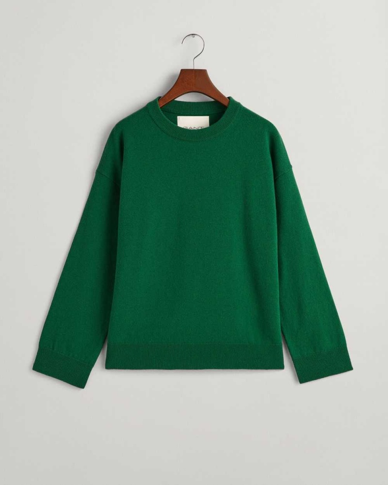 Gant Super Fine Lambswool Crew Neck Women's Sweater Lavish Green | QWEMJ-2854