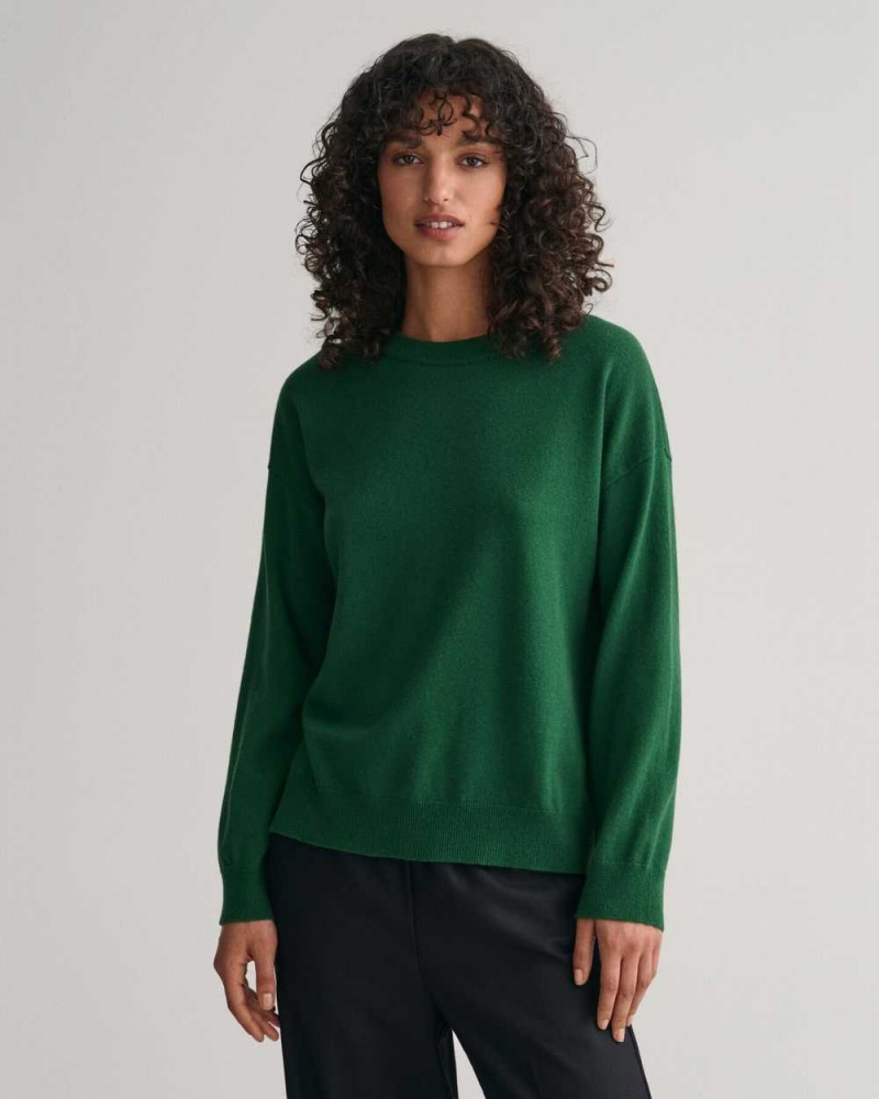 Gant Super Fine Lambswool Crew Neck Women\'s Sweater Lavish Green | QWEMJ-2854