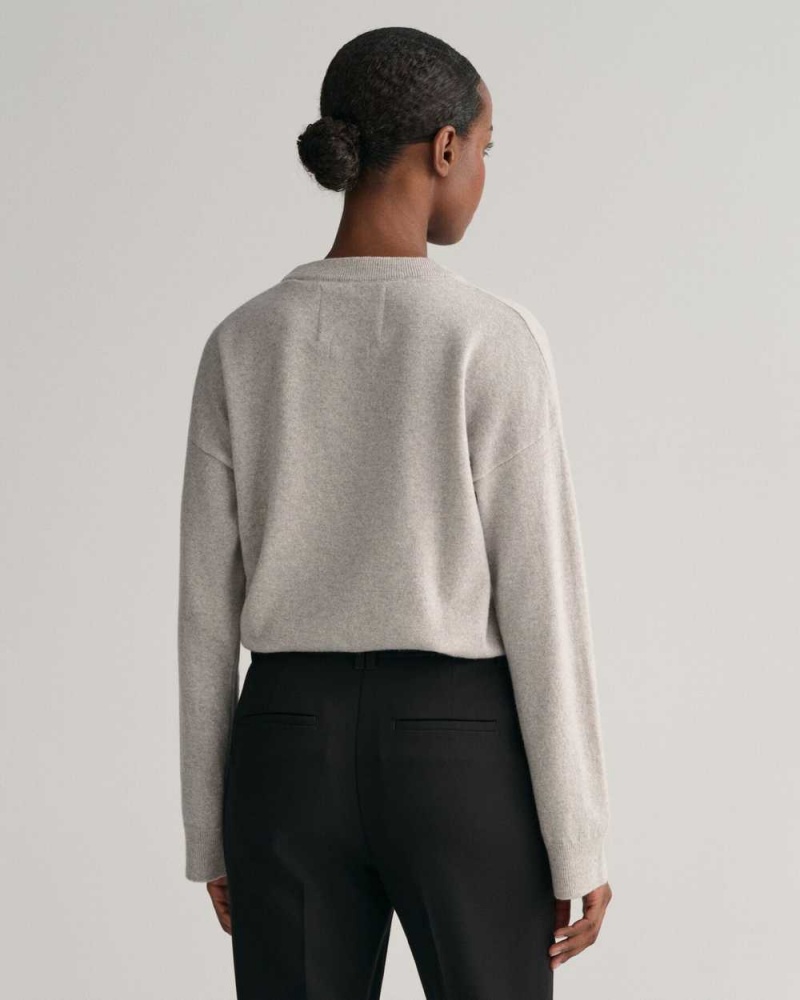 Gant Super Fine Lambswool Crew Neck Women's Sweater Light Grey Melange | JCLQS-8075