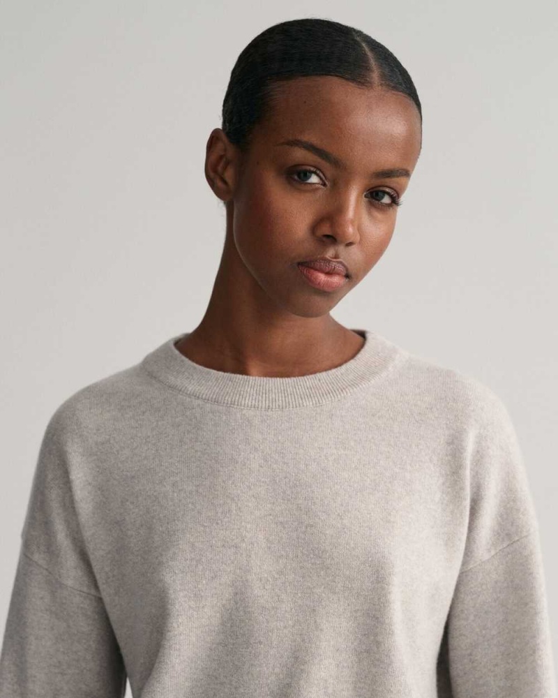 Gant Super Fine Lambswool Crew Neck Women's Sweater Light Grey Melange | JCLQS-8075