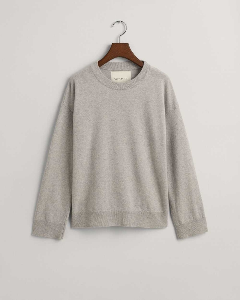 Gant Super Fine Lambswool Crew Neck Women's Sweater Light Grey Melange | JCLQS-8075