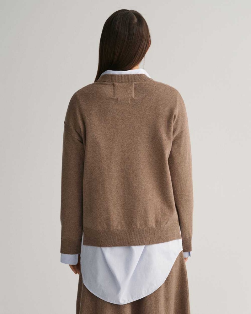 Gant Super Fine Lambswool Crew Neck Women's Sweater Mole Brown | JKBRY-8795