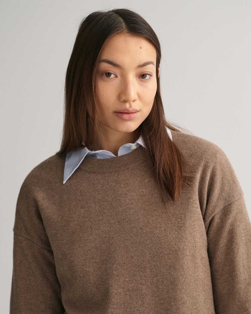 Gant Super Fine Lambswool Crew Neck Women's Sweater Mole Brown | JKBRY-8795