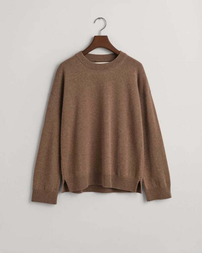 Gant Super Fine Lambswool Crew Neck Women's Sweater Mole Brown | JKBRY-8795