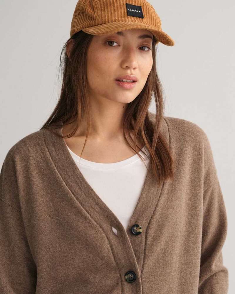 Gant Super Fine Lambswool Women's Cardigan Mole Brown | GQVWN-4580