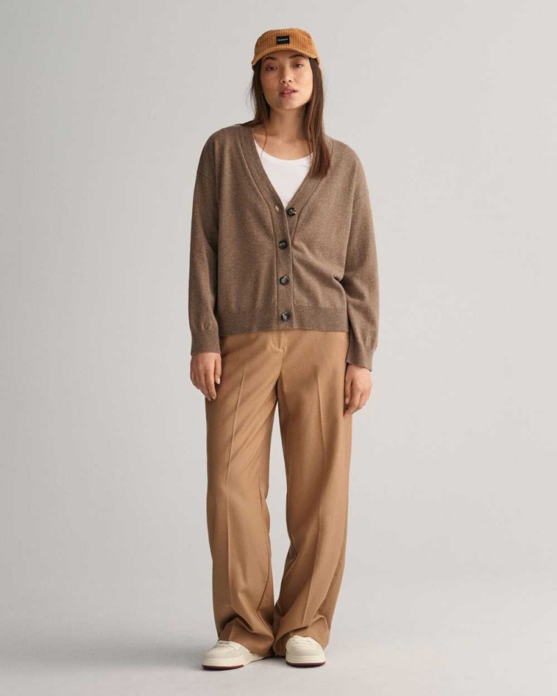 Gant Super Fine Lambswool Women's Cardigan Mole Brown | GQVWN-4580