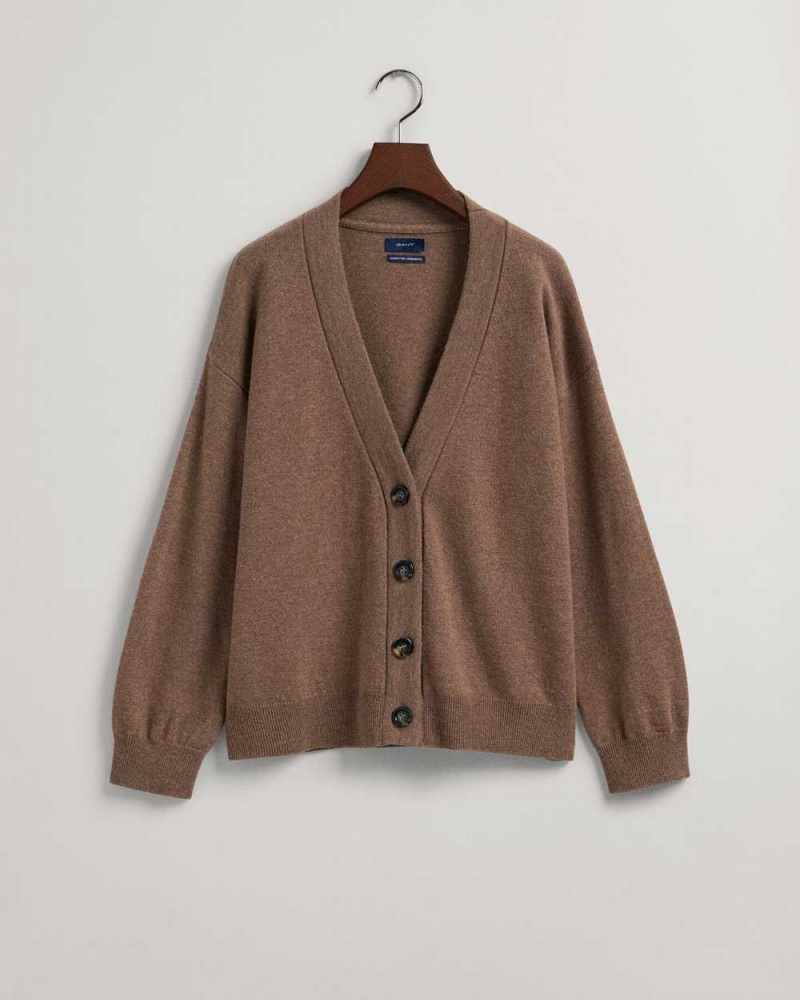 Gant Super Fine Lambswool Women's Cardigan Mole Brown | GQVWN-4580