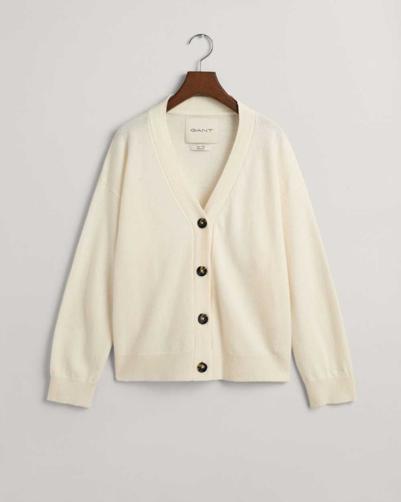 Gant Super Fine Lambswool Women's Cardigan Cream | SHKQX-4065