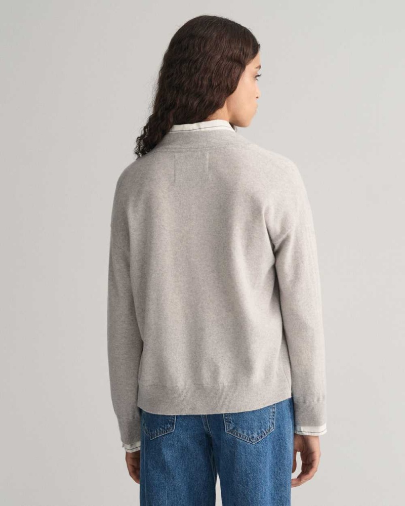 Gant Super Fine Lambswool Women's Cardigan Light Grey Melange | PVYML-6105