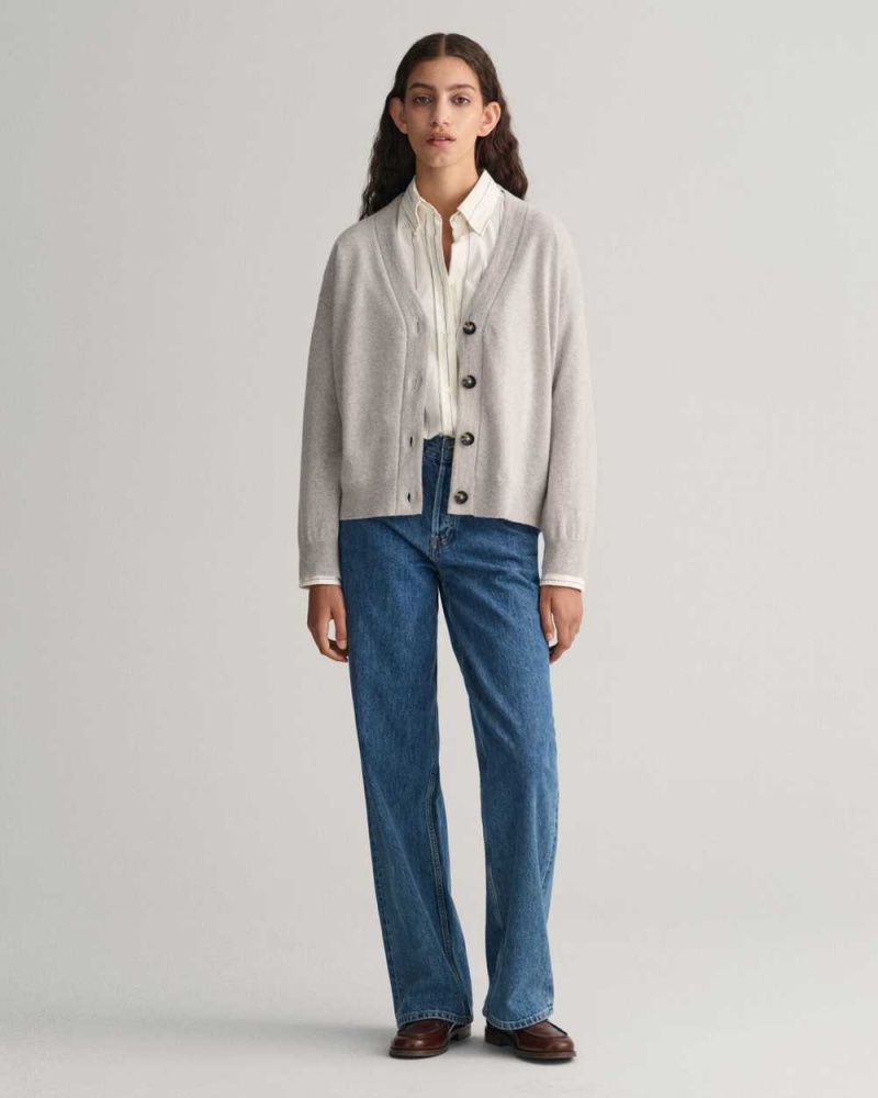 Gant Super Fine Lambswool Women's Cardigan Light Grey Melange | PVYML-6105