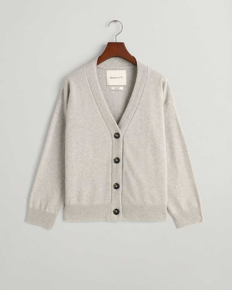 Gant Super Fine Lambswool Women's Cardigan Light Grey Melange | PVYML-6105