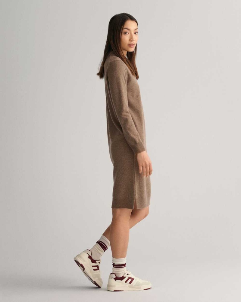 Gant Super Fine Lambswool Women's Dress Mole Brown | XRHUL-5203