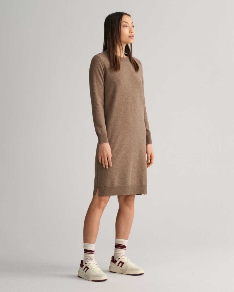 Gant Super Fine Lambswool Women's Dress Mole Brown | XRHUL-5203