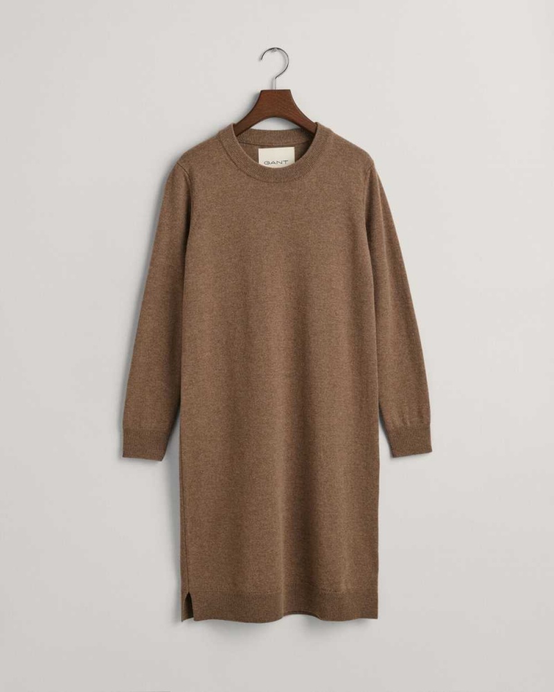 Gant Super Fine Lambswool Women's Dress Mole Brown | XRHUL-5203