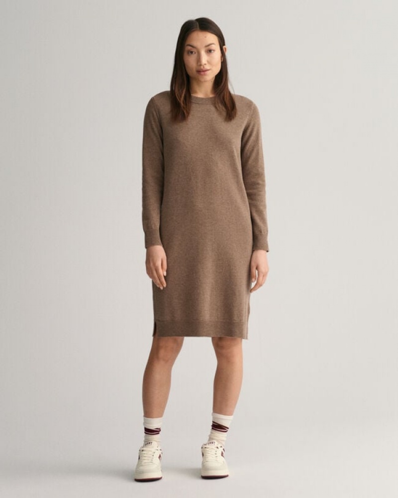 Gant Super Fine Lambswool Women's Dress Mole Brown | XRHUL-5203