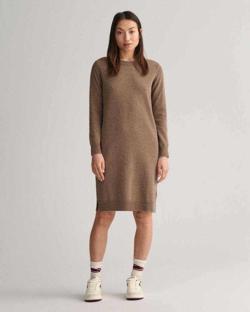 Gant Super Fine Lambswool Women\'s Dress Mole Brown | XRHUL-5203