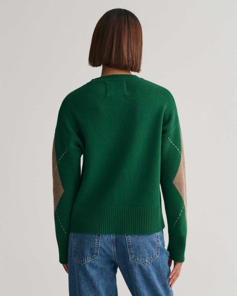 Gant Superfine Argyle Crew Neck Women's Sweater Lavish Green | BENUY-0178