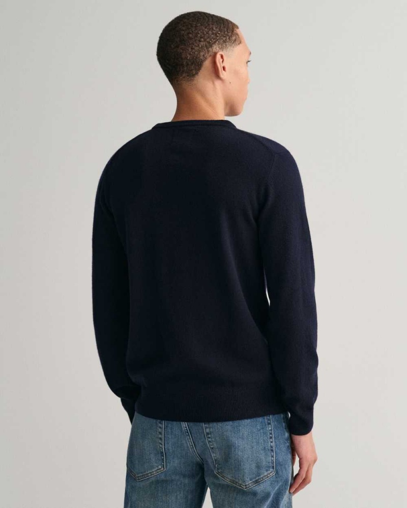 Gant Superfine Lambswool Crew Neck Men's Sweater Marine | LSHJR-3127