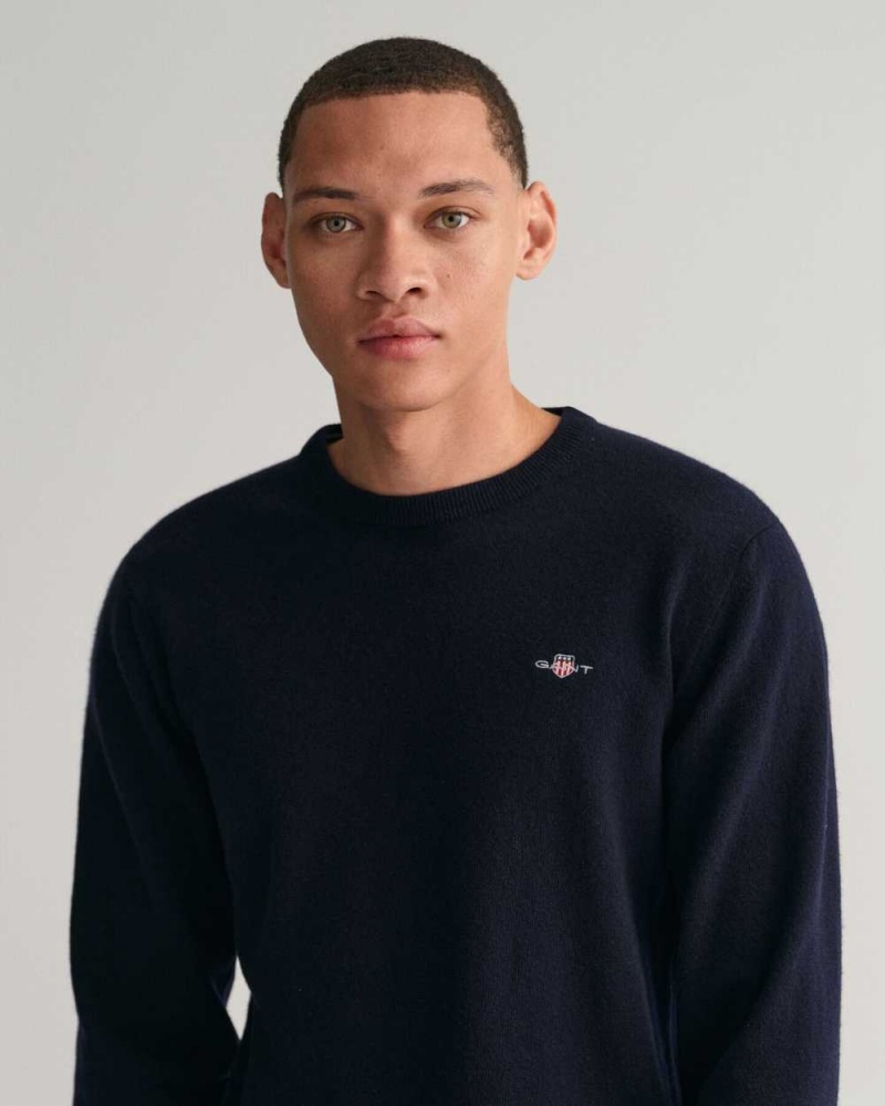 Gant Superfine Lambswool Crew Neck Men's Sweater Marine | LSHJR-3127