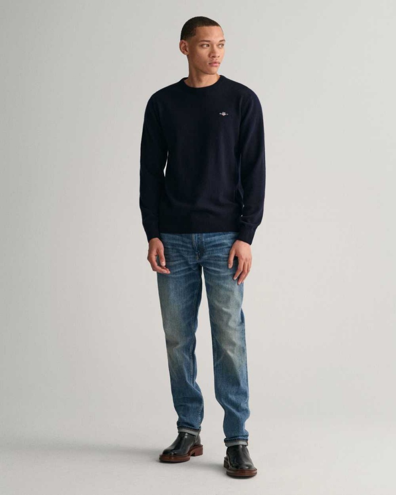 Gant Superfine Lambswool Crew Neck Men's Sweater Marine | LSHJR-3127