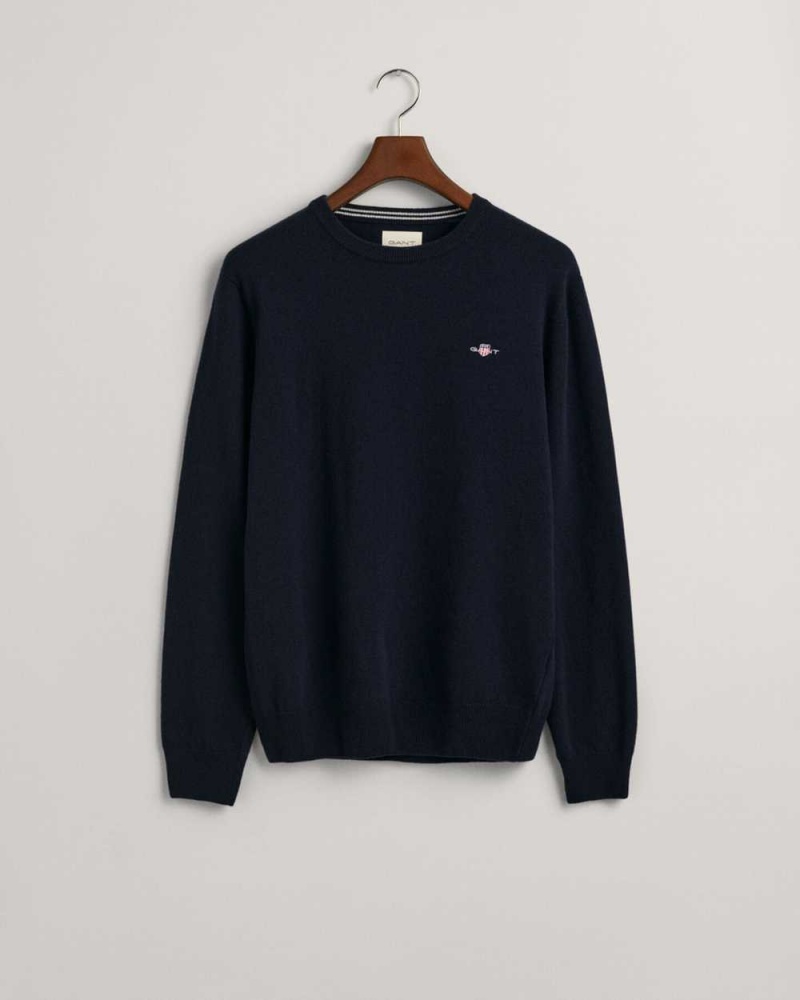 Gant Superfine Lambswool Crew Neck Men's Sweater Marine | LSHJR-3127