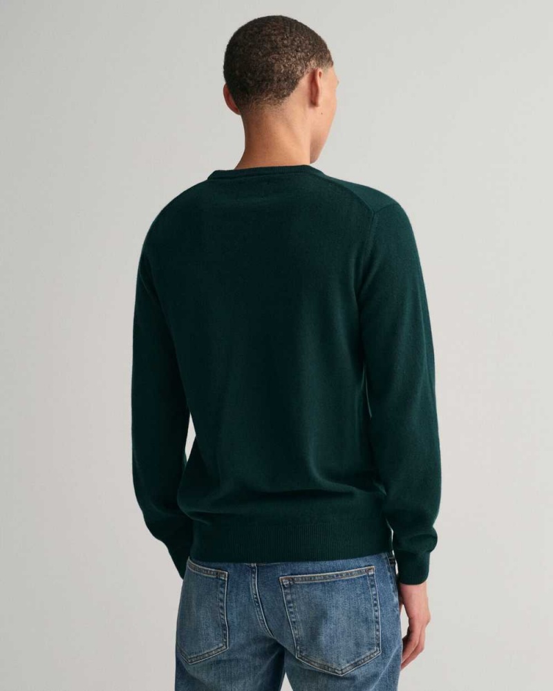 Gant Superfine Lambswool Crew Neck Men's Sweater Tartan Green | TXVIJ-9325