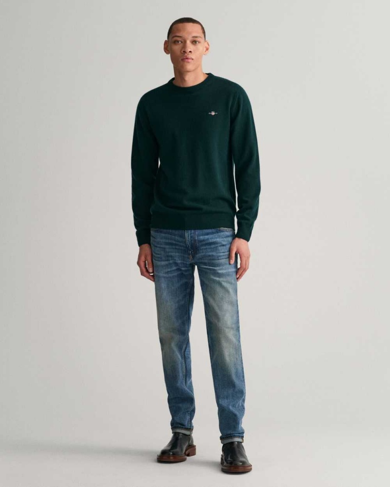 Gant Superfine Lambswool Crew Neck Men's Sweater Tartan Green | TXVIJ-9325