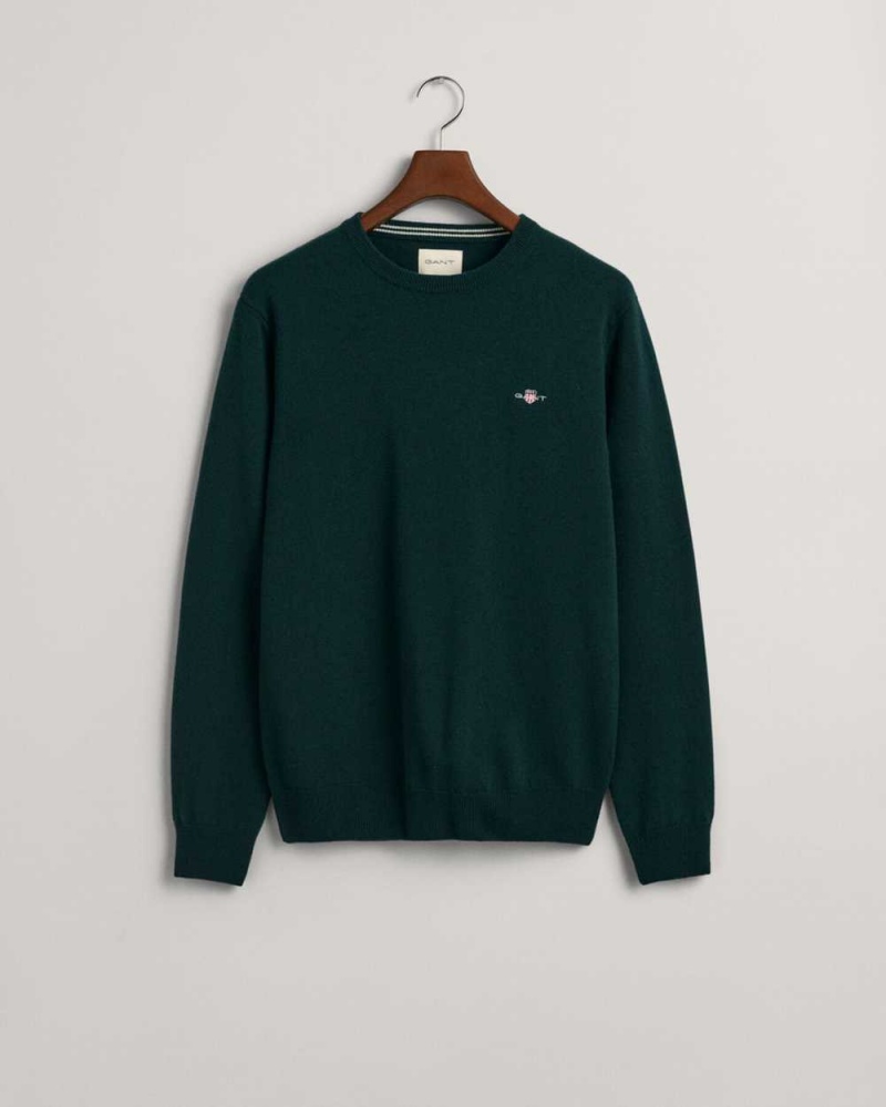 Gant Superfine Lambswool Crew Neck Men's Sweater Tartan Green | TXVIJ-9325