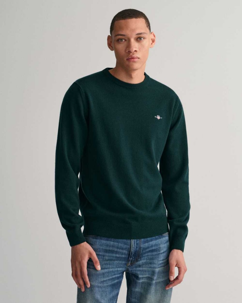 Gant Superfine Lambswool Crew Neck Men\'s Sweater Tartan Green | TXVIJ-9325