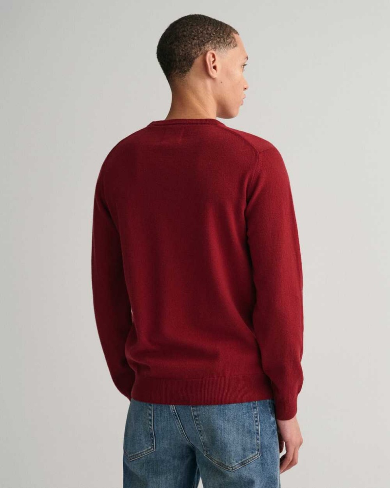 Gant Superfine Lambswool Crew Neck Men's Sweater Port Red | ZBNLY-5842