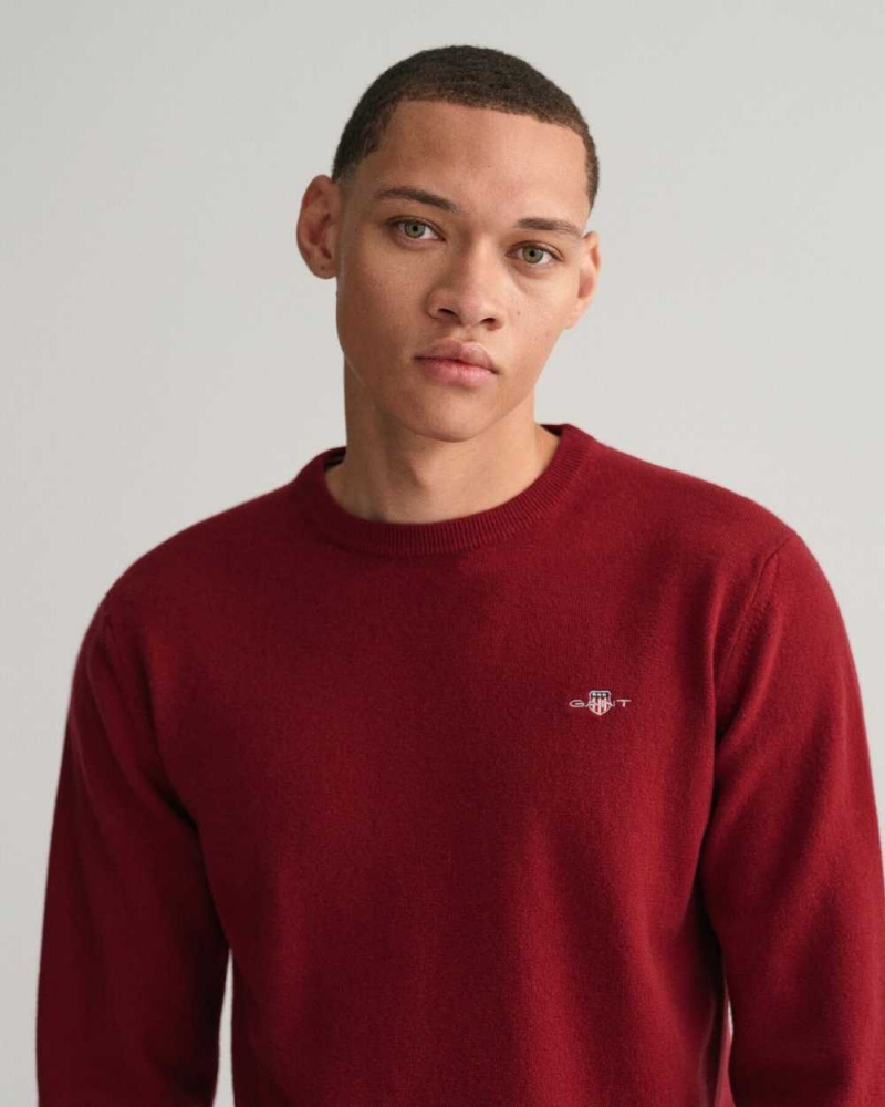 Gant Superfine Lambswool Crew Neck Men's Sweater Port Red | ZBNLY-5842