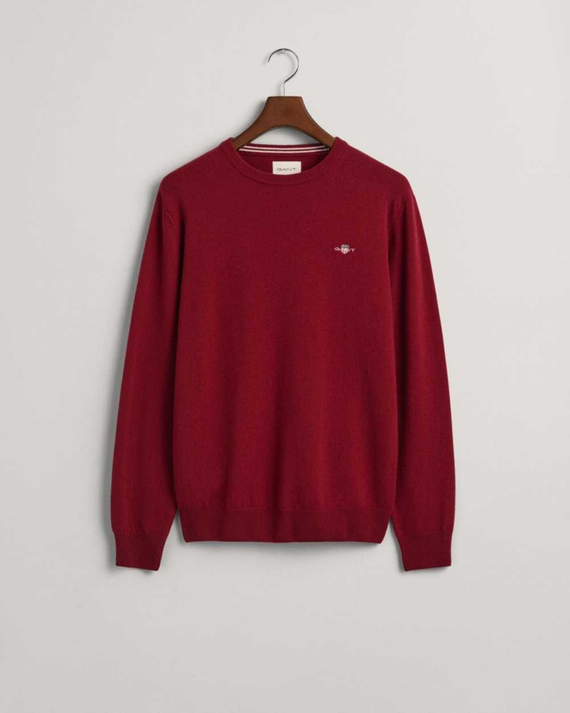 Gant Superfine Lambswool Crew Neck Men's Sweater Port Red | ZBNLY-5842