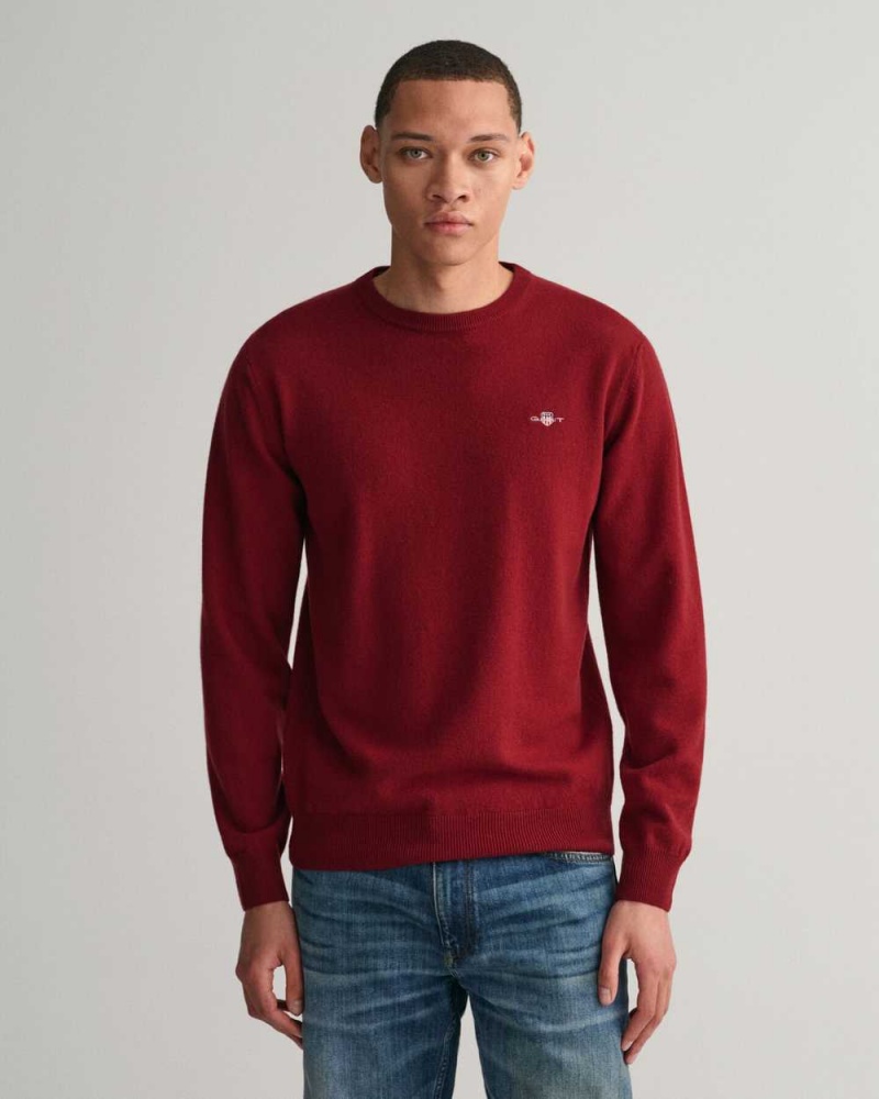 Gant Superfine Lambswool Crew Neck Men\'s Sweater Port Red | ZBNLY-5842