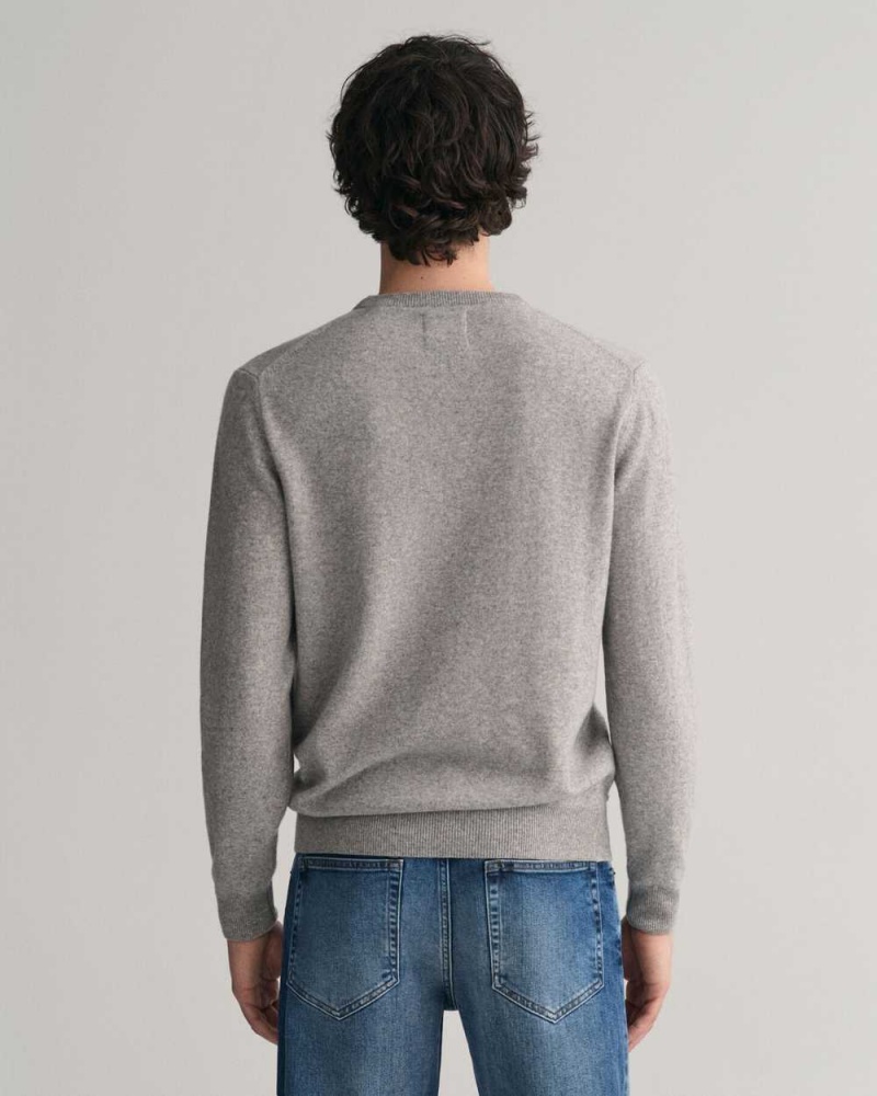 Gant Superfine Lambswool Crew Neck Men's Sweater Grey Melange | TFCLJ-1972