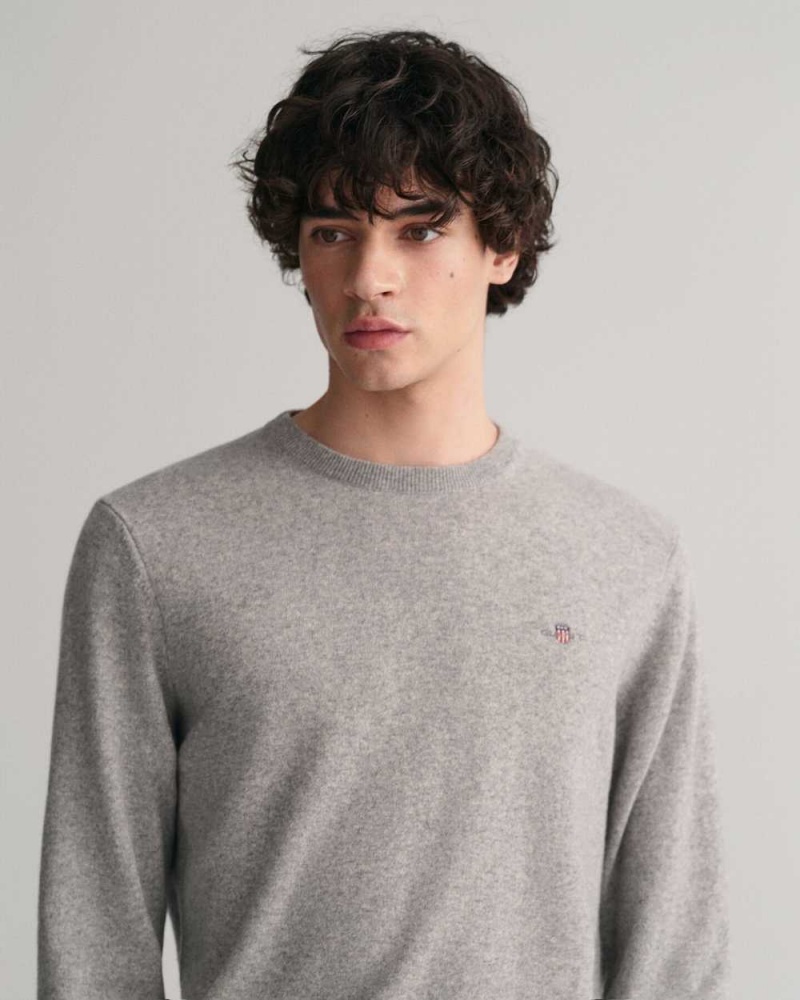 Gant Superfine Lambswool Crew Neck Men's Sweater Grey Melange | TFCLJ-1972