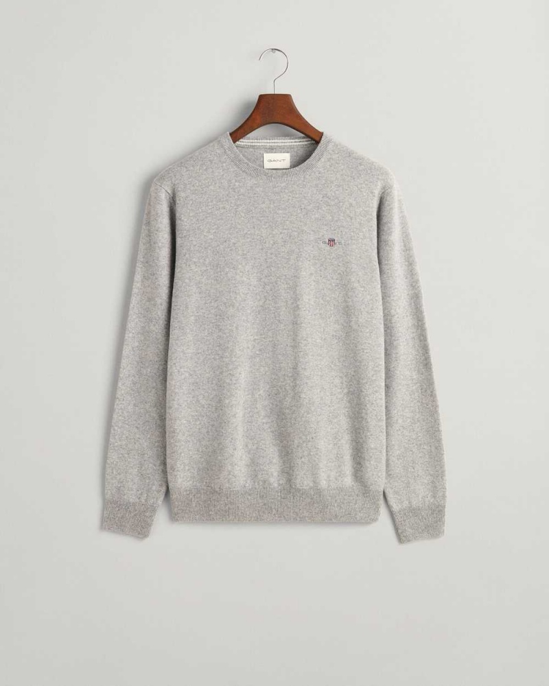 Gant Superfine Lambswool Crew Neck Men's Sweater Grey Melange | TFCLJ-1972