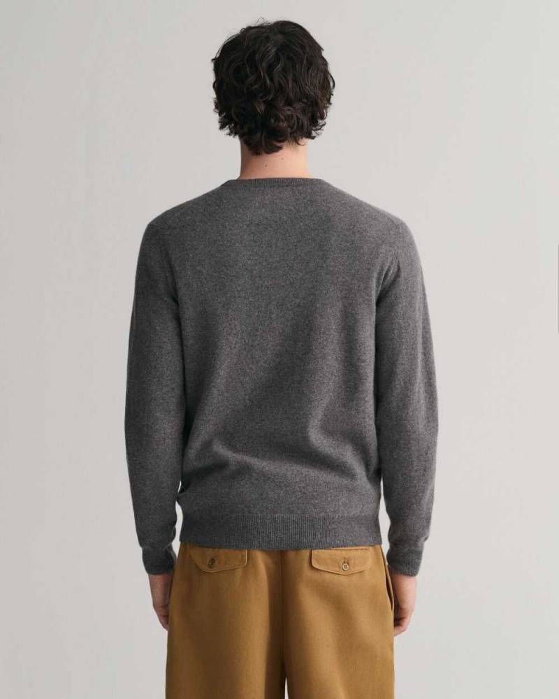 Gant Superfine Lambswool Crew Neck Men's Sweater Charcoal Melange | URXTB-9723