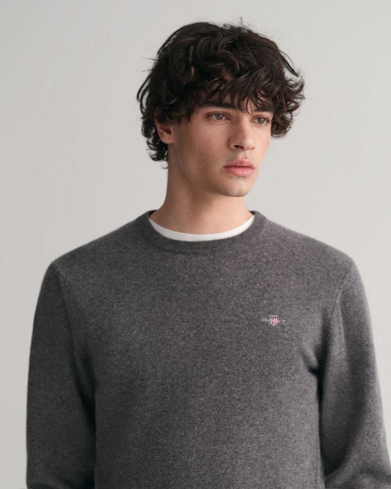 Gant Superfine Lambswool Crew Neck Men's Sweater Charcoal Melange | URXTB-9723