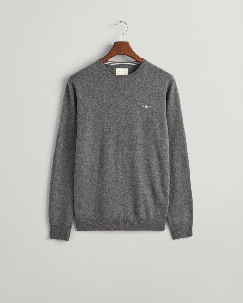 Gant Superfine Lambswool Crew Neck Men's Sweater Charcoal Melange | URXTB-9723