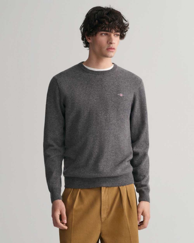 Gant Superfine Lambswool Crew Neck Men\'s Sweater Charcoal Melange | URXTB-9723