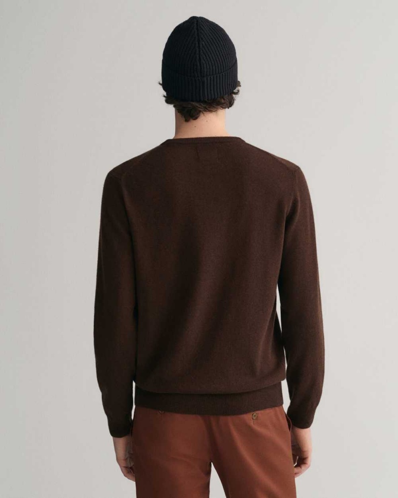 Gant Superfine Lambswool Crew Neck Men's Sweater Dark Brown Melange | COHMA-9832