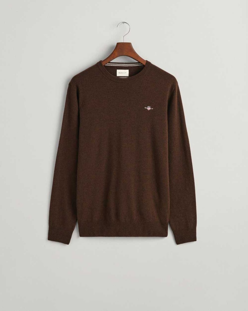 Gant Superfine Lambswool Crew Neck Men's Sweater Dark Brown Melange | COHMA-9832