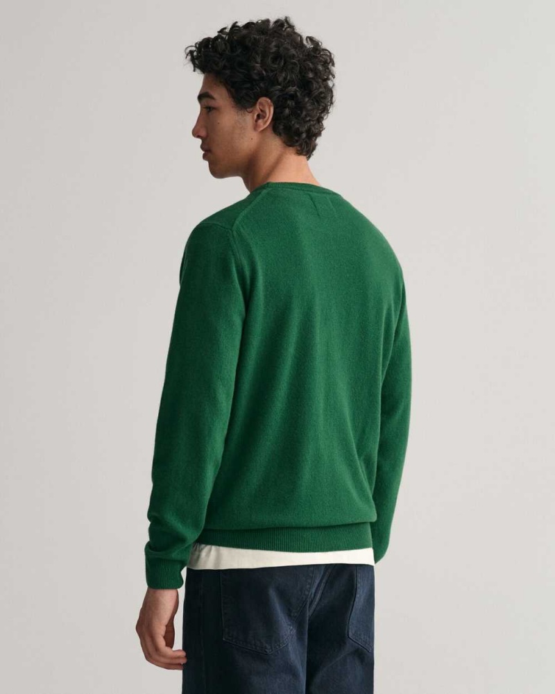 Gant Superfine Lambswool Crew Neck Men's Sweater Forest Green | RYCQU-5230