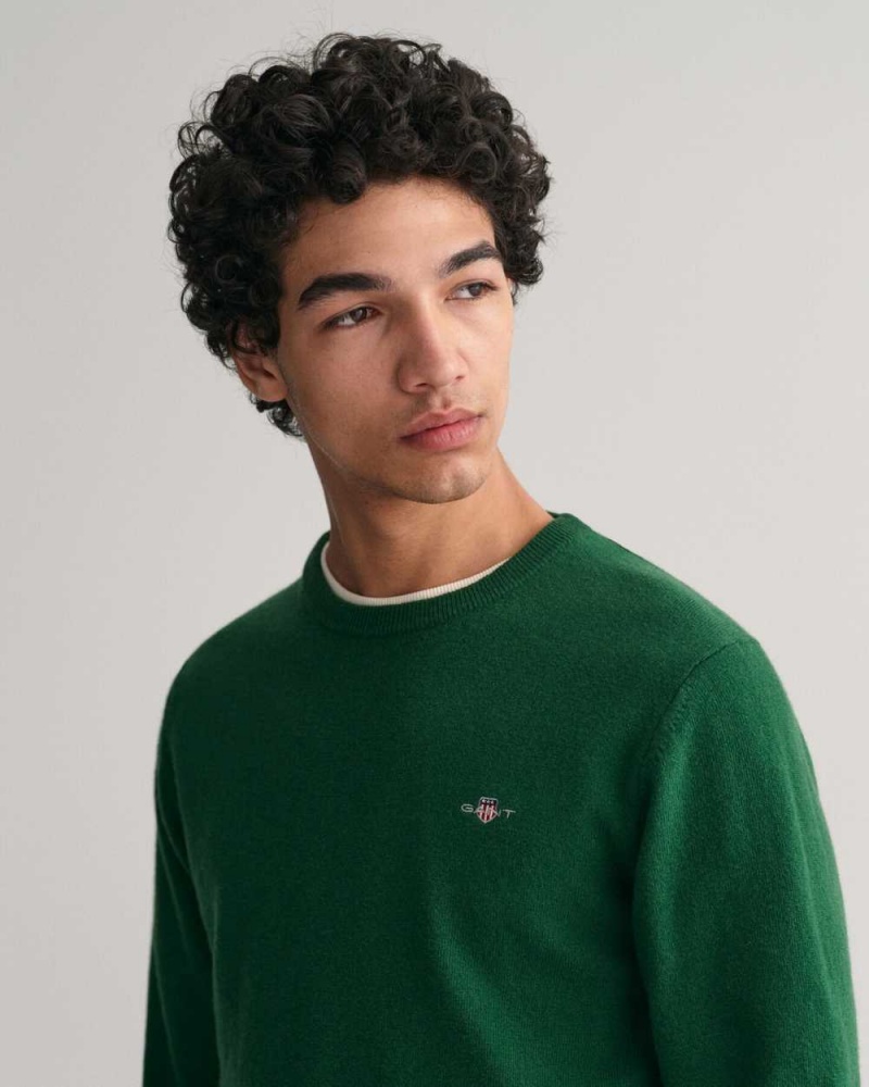 Gant Superfine Lambswool Crew Neck Men's Sweater Forest Green | RYCQU-5230