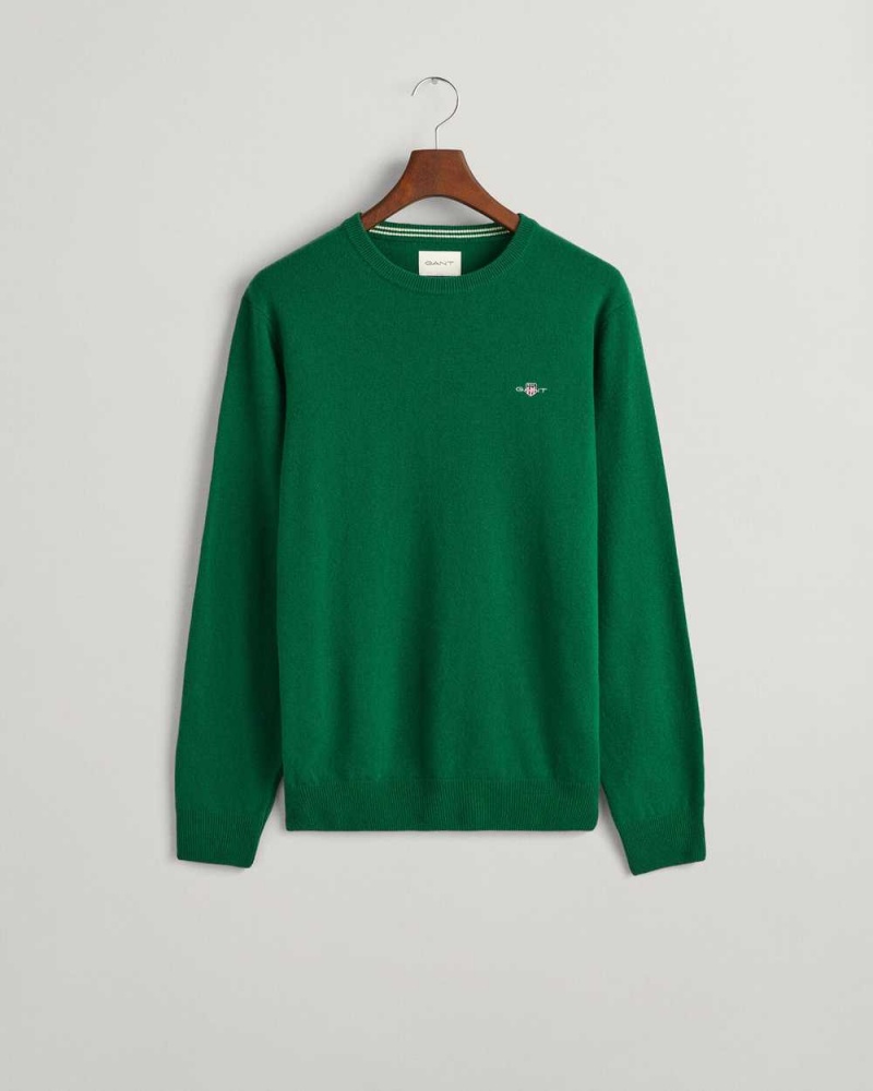 Gant Superfine Lambswool Crew Neck Men's Sweater Forest Green | RYCQU-5230