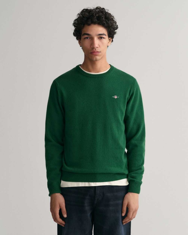 Gant Superfine Lambswool Crew Neck Men\'s Sweater Forest Green | RYCQU-5230