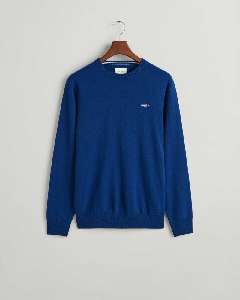 Gant Superfine Lambswool Crew Neck Men's Sweater College Blue | SMRWP-5478