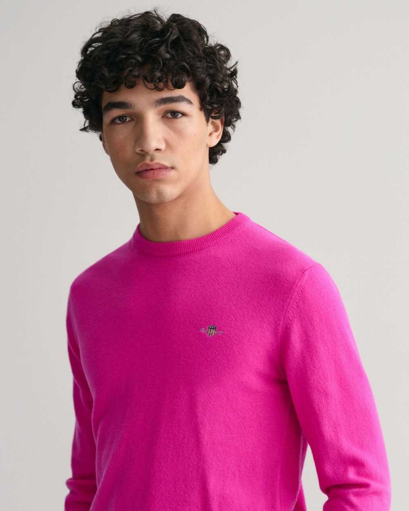 Gant Superfine Lambswool Crew Neck Men's Sweater Barley Pink | CUPXT-4265