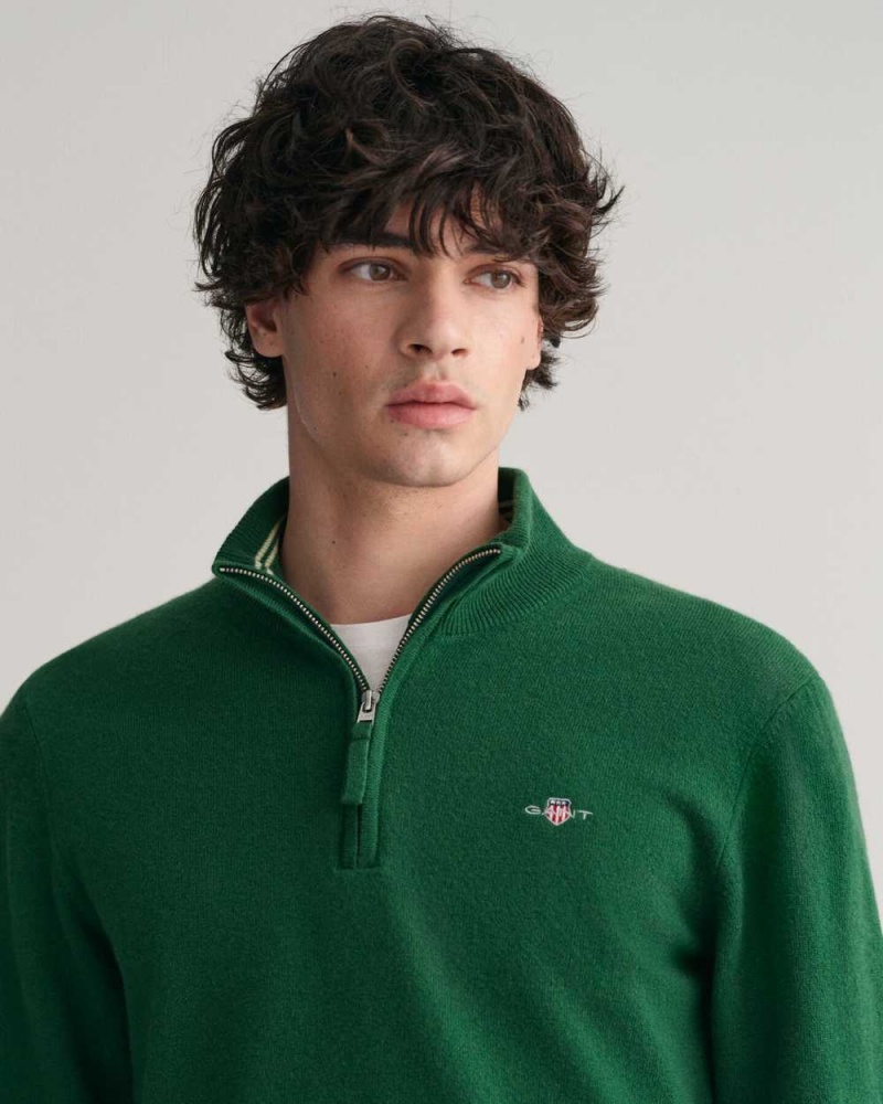 Gant Superfine Lambswool Half-Zip Men's Sweater Forest Green | XQGEI-1239