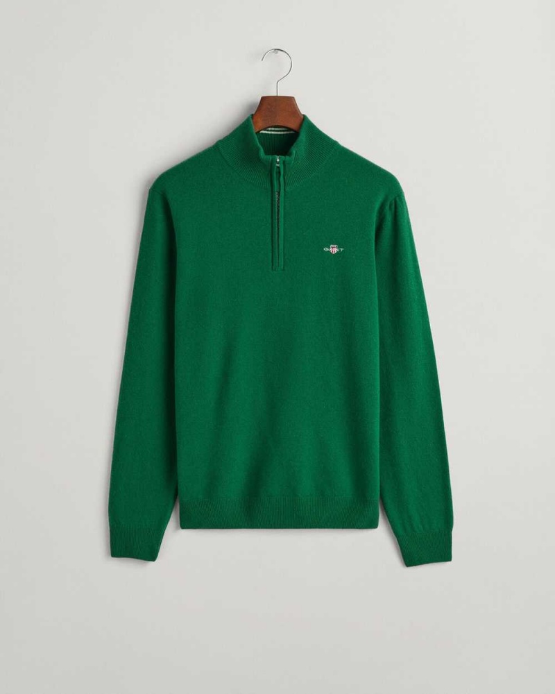 Gant Superfine Lambswool Half-Zip Men's Sweater Forest Green | XQGEI-1239